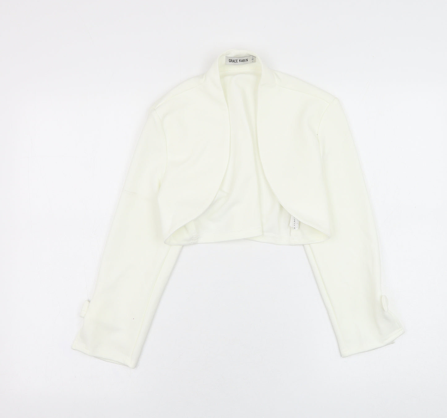 Grace Karin Womens White Round Neck  Polyester Cardigan Jumper Size S