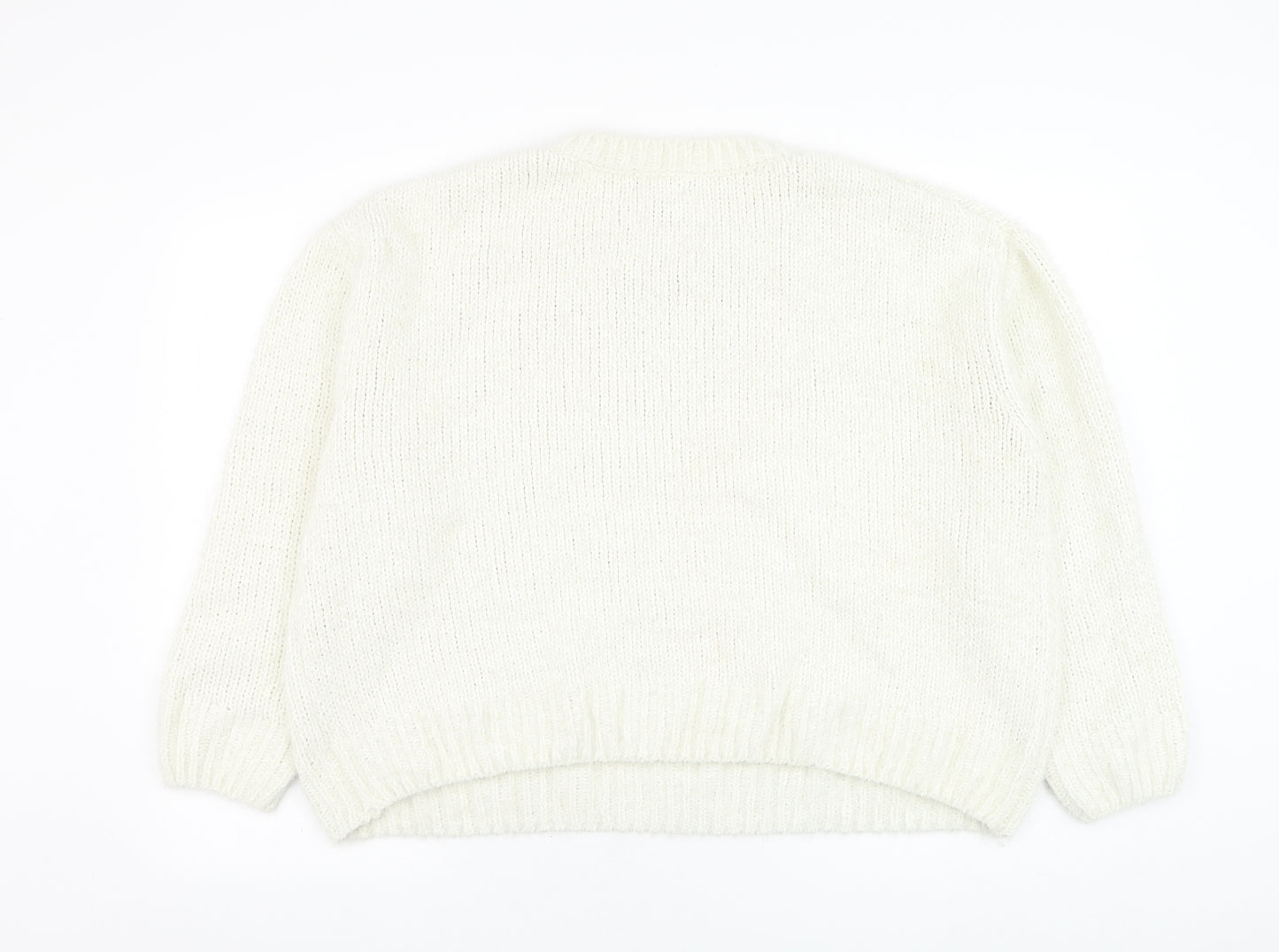 Primark Womens White Round Neck  Polyester Pullover Jumper Size 18