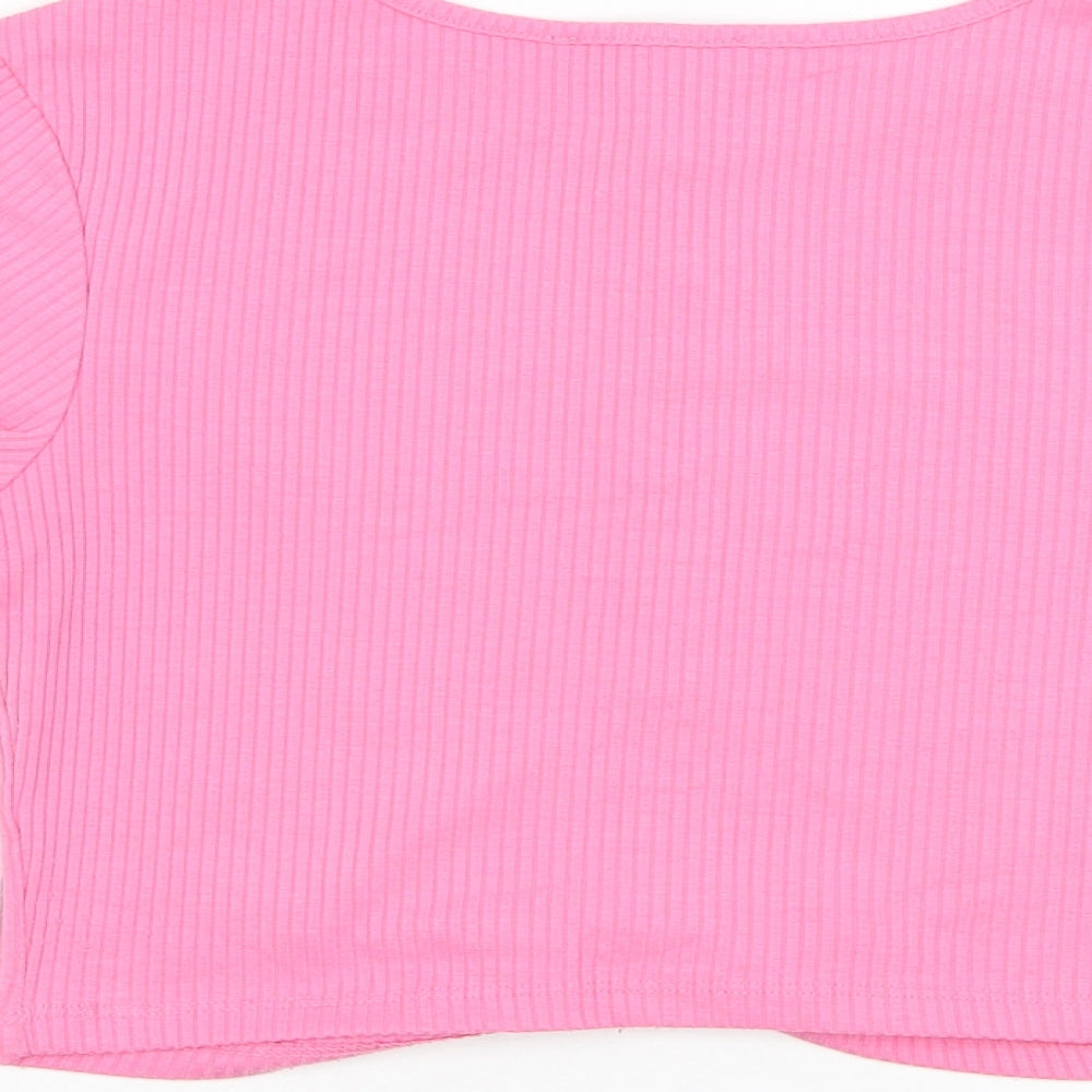 Primark Womens Pink  Polyester Cropped T-Shirt Size 6 Round Neck