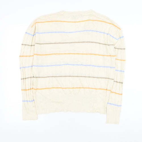 Marks and Spencer Mens Ivory V-Neck Striped Viscose Pullover Jumper Size L