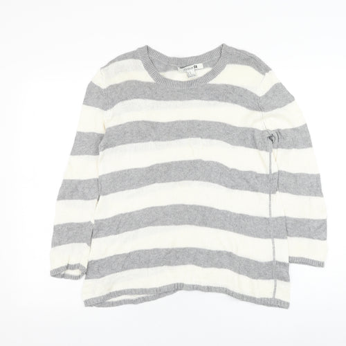 FOREVER 21 Womens Grey Round Neck Striped Cotton Pullover Jumper Size M
