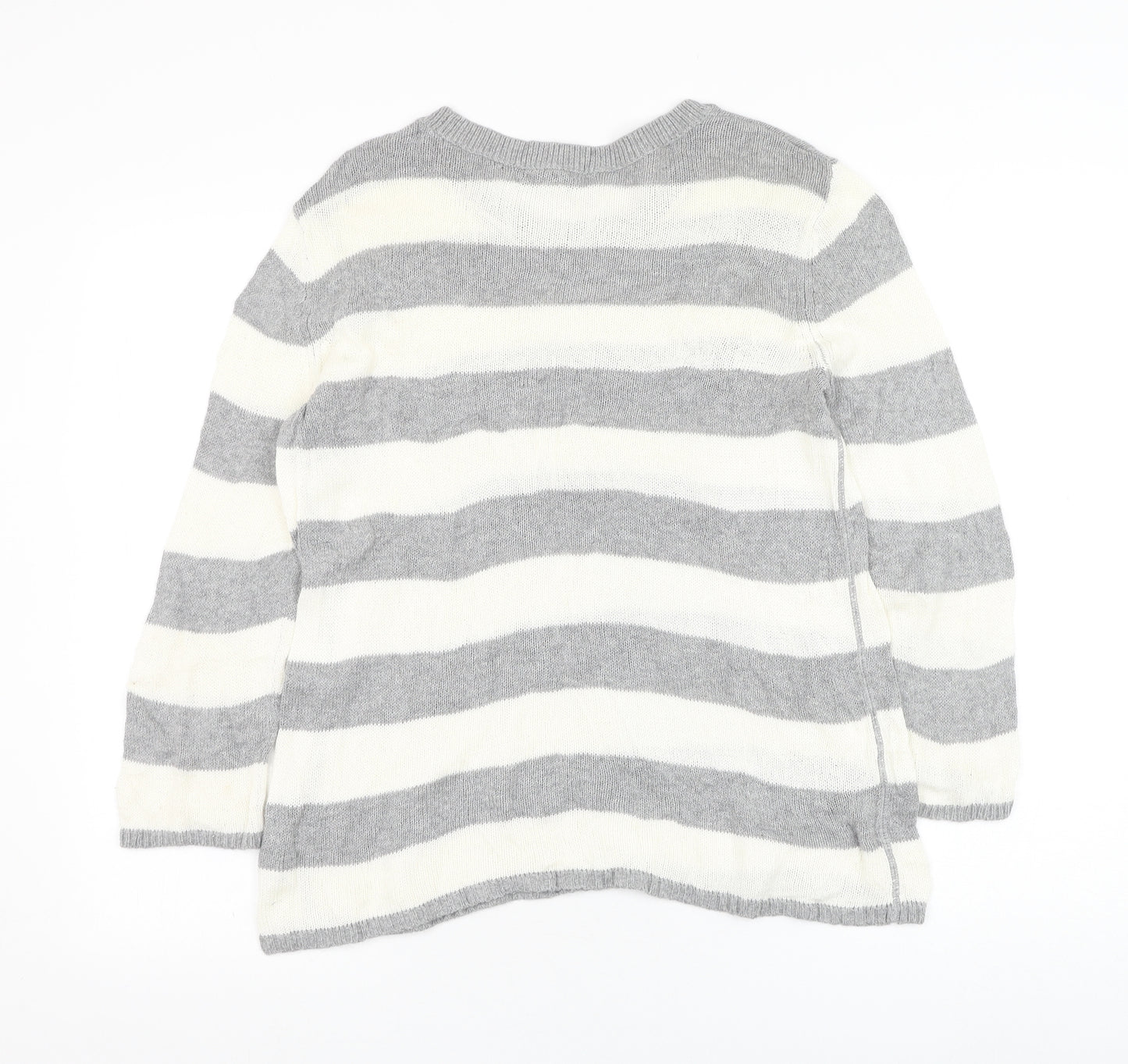 FOREVER 21 Womens Grey Round Neck Striped Cotton Pullover Jumper Size M