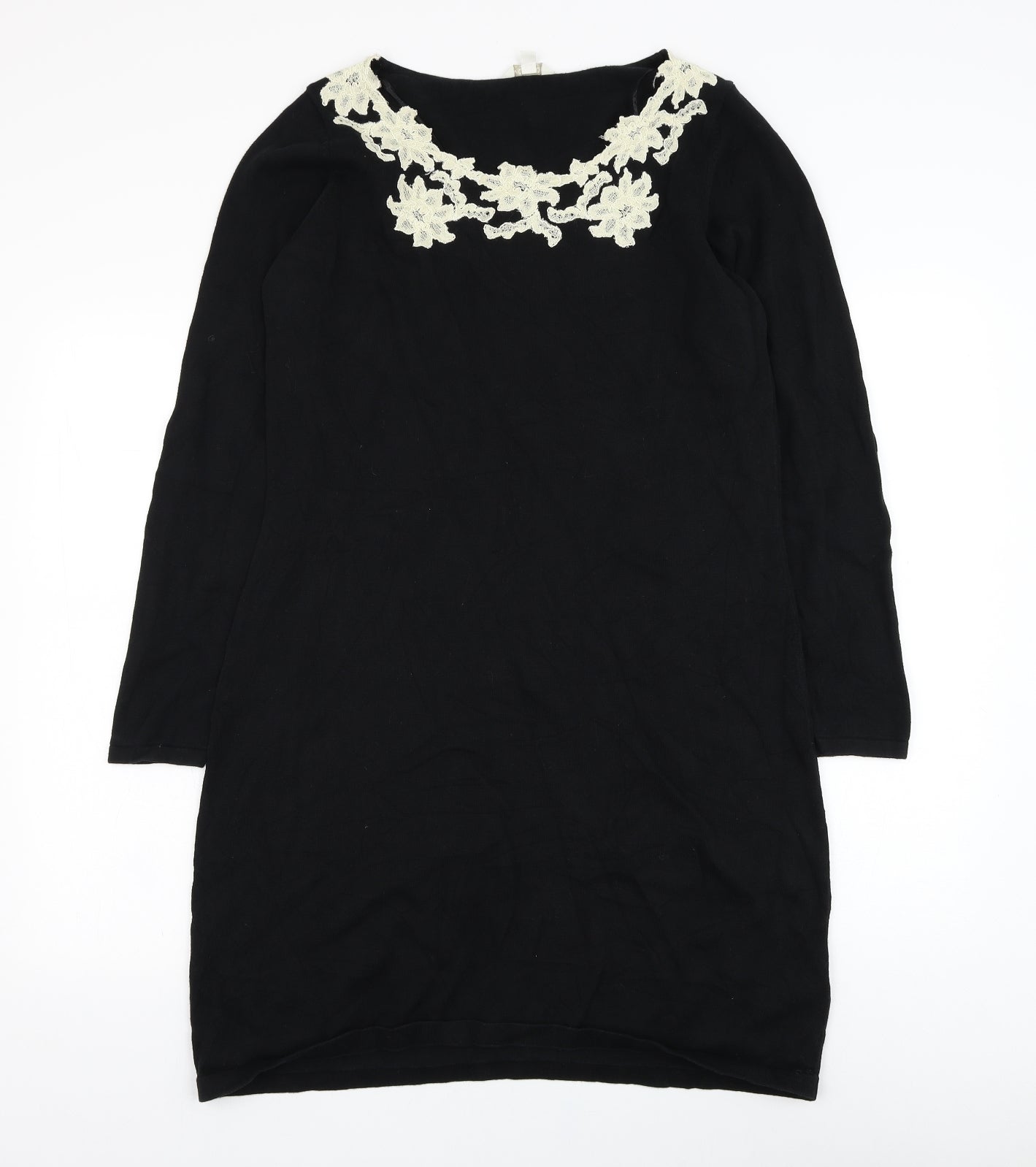 Monsoon Womens Black  Cotton Jumper Dress  Size M  Round Neck Pullover
