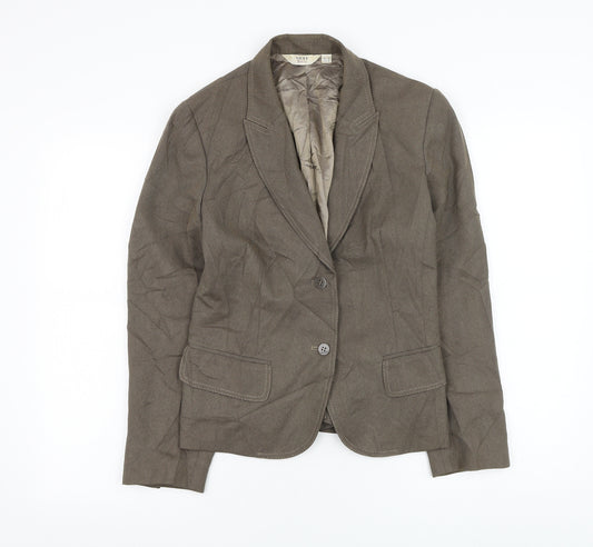Front view of Next women’s brown jacket blazer, size UK 12, button