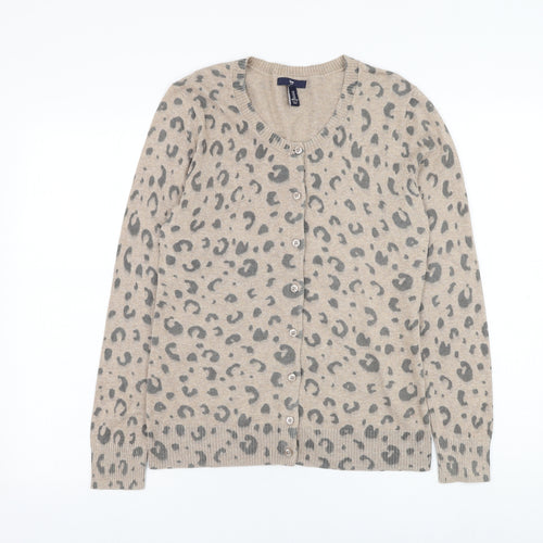 Gap Womens Brown Round Neck Animal Print Polyester Cardigan Jumper Size M