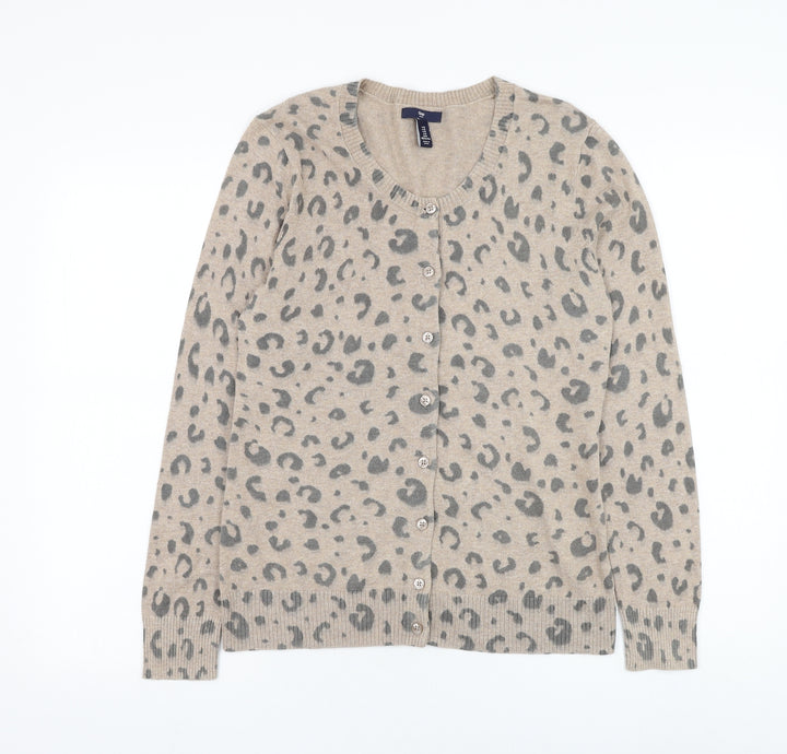 Gap Womens Brown Round Neck Animal Print Polyester Cardigan Jumper Size M