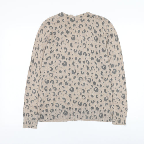 Gap Womens Brown Round Neck Animal Print Polyester Cardigan Jumper Size M