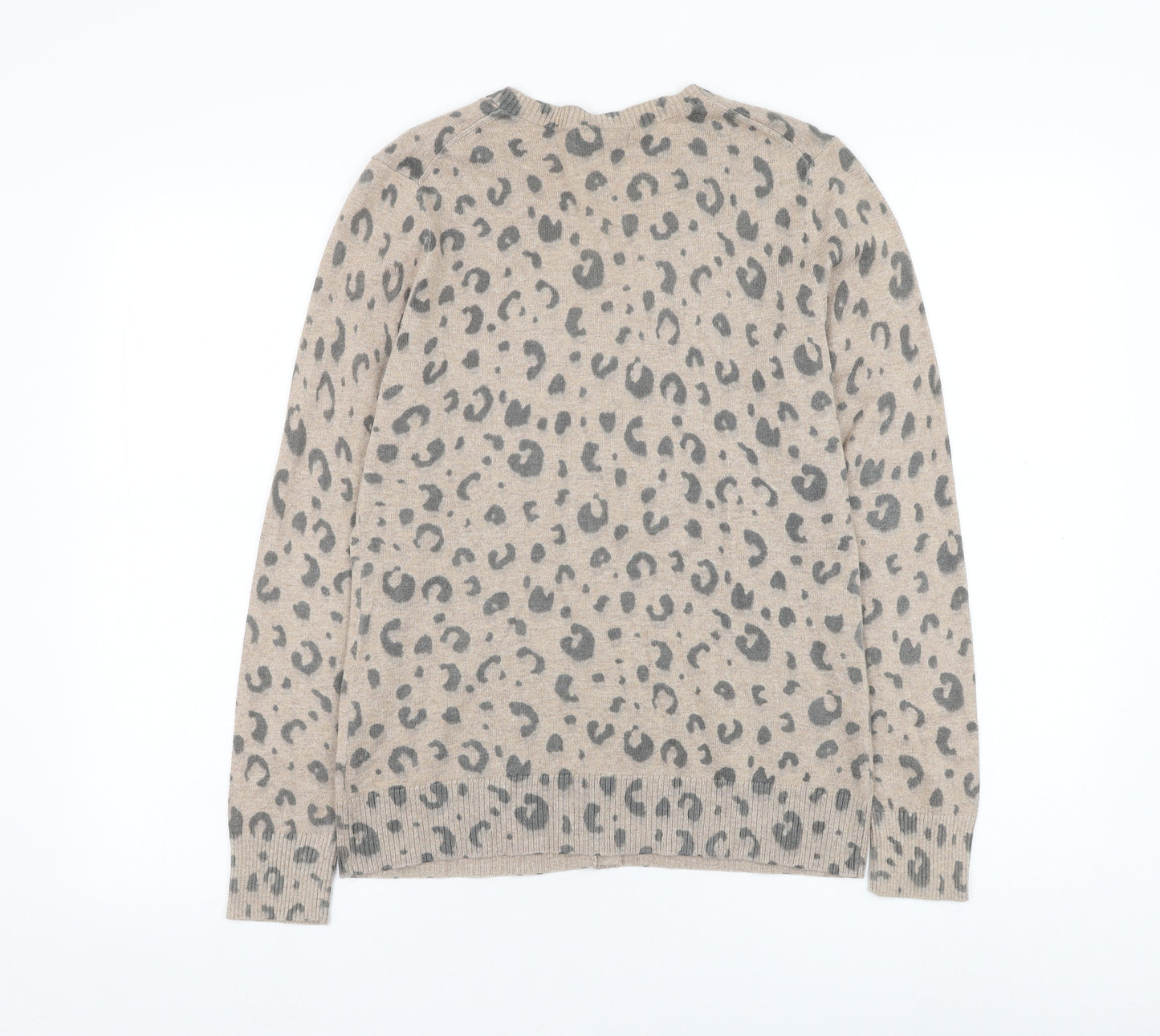 Gap Womens Brown Round Neck Animal Print Polyester Cardigan Jumper Size M