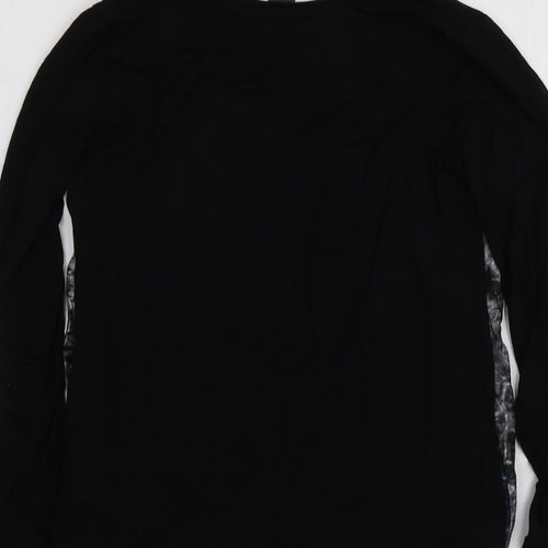 EK Womens Black Geometric Viscose Basic T-Shirt Size 42 Round Neck