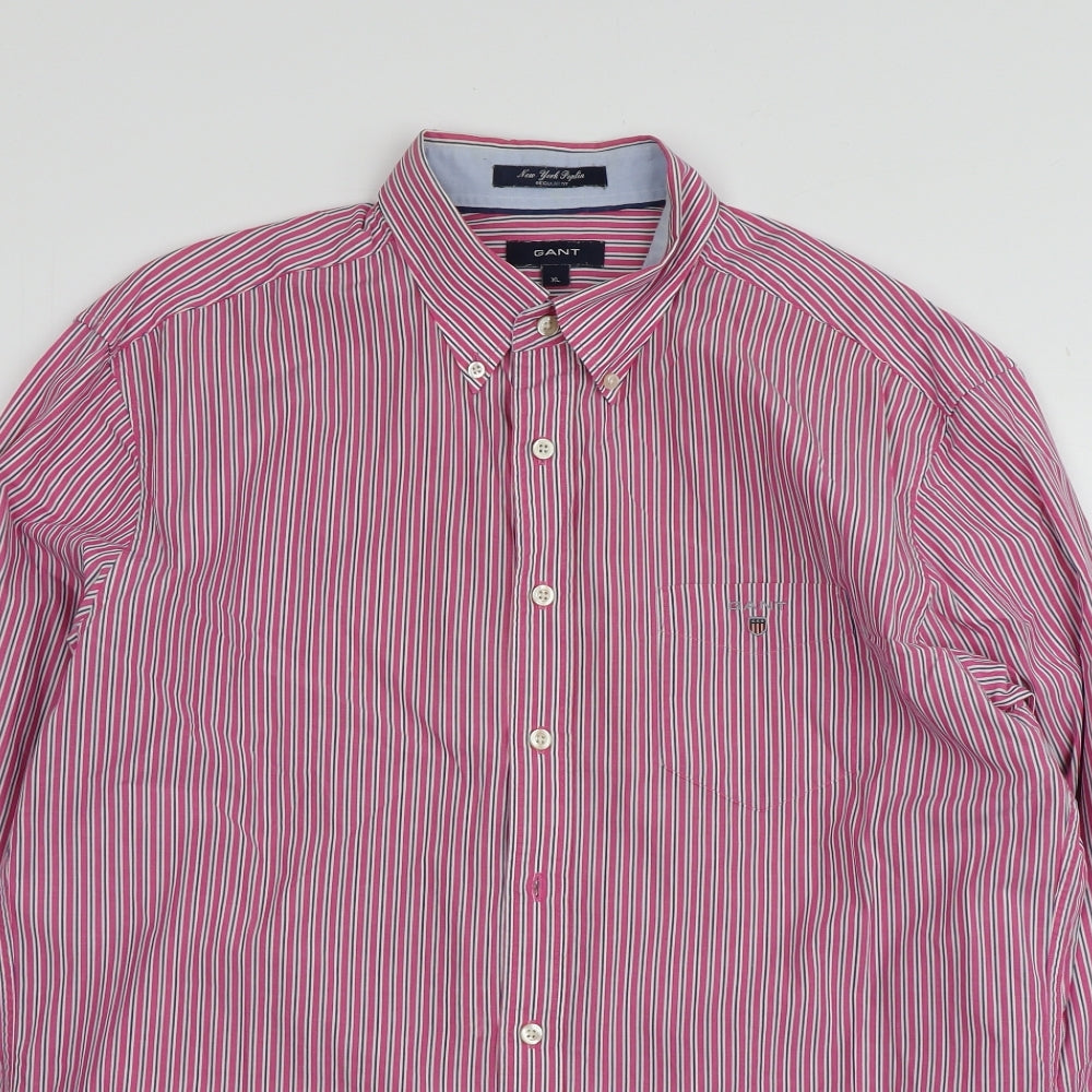 GANT Mens Pink Striped Cotton  Button-Up Size XL Collared