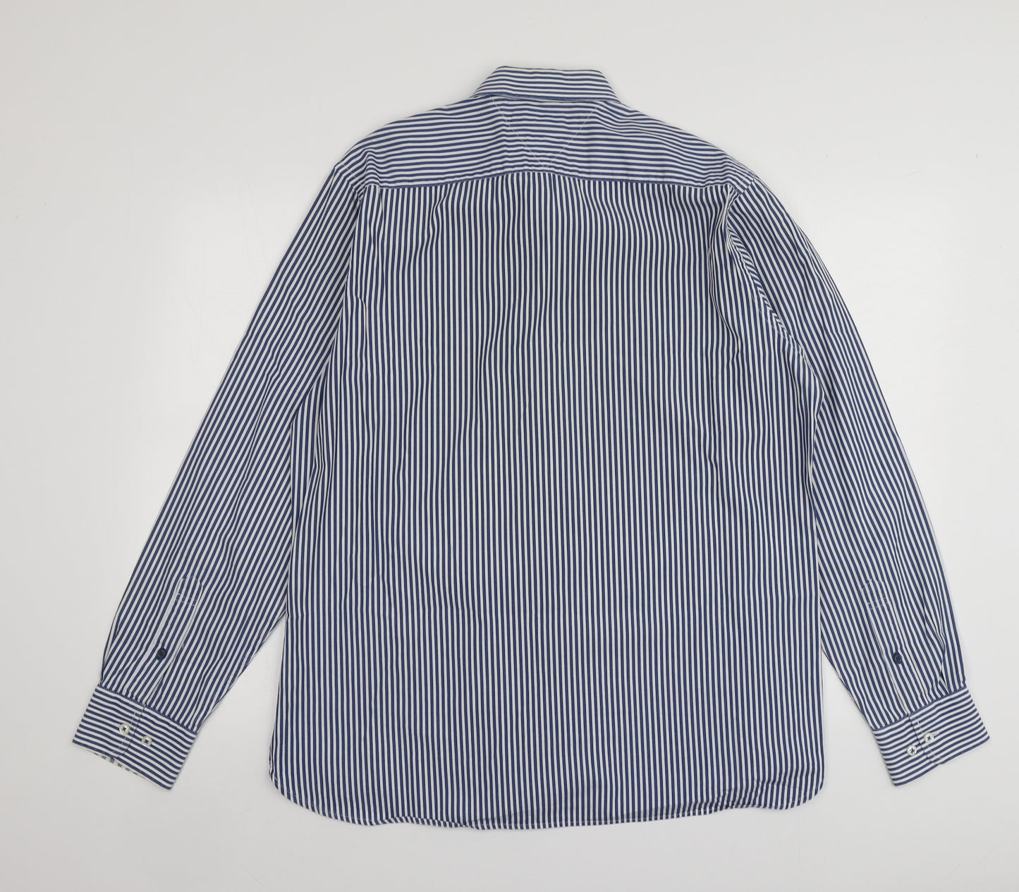 Tommy Hilfiger Mens Blue Striped Cotton  Button-Up Size L Collared