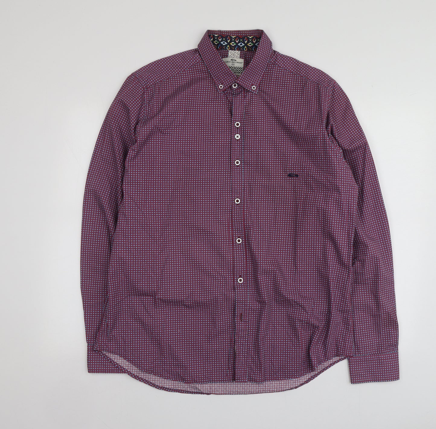 Dario Beltran Mens Red Geometric Cotton  Button-Up Size XL Collared
