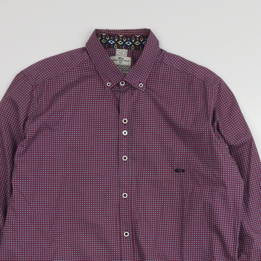 Dario Beltran Mens Red Geometric Cotton  Button-Up Size XL Collared