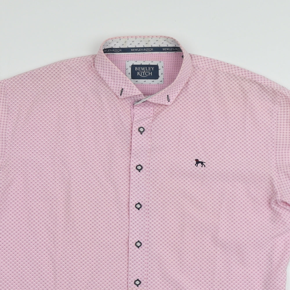 Bewley & Ritch Mens Pink Geometric Cotton  Button-Up Size 2XL Collared