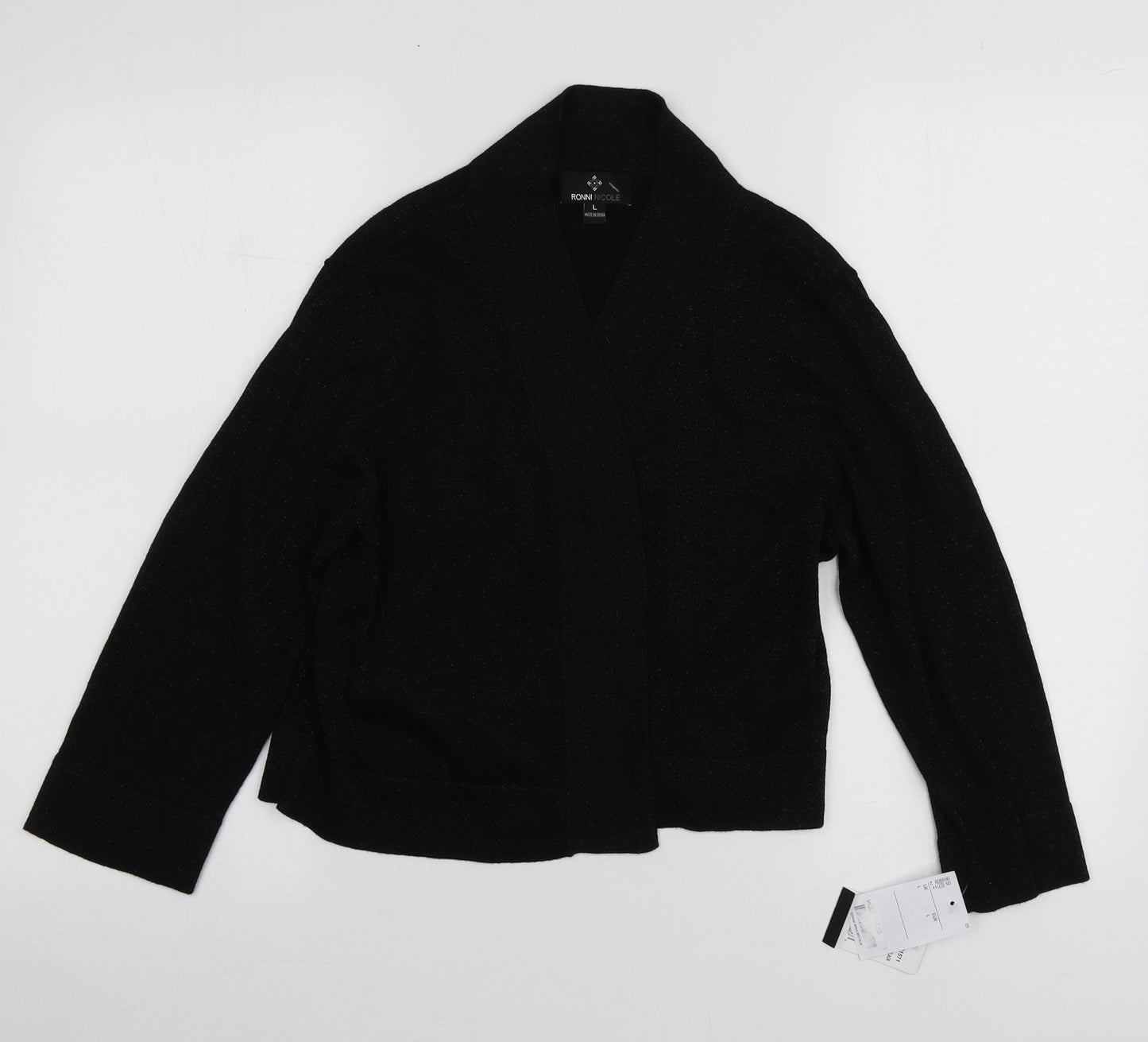 Ronni Nicole Womens Black V-Neck  Rayon Cardigan Jumper Size L