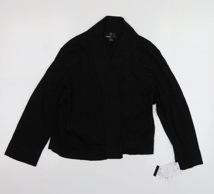 Ronni Nicole Womens Black V-Neck  Rayon Cardigan Jumper Size L