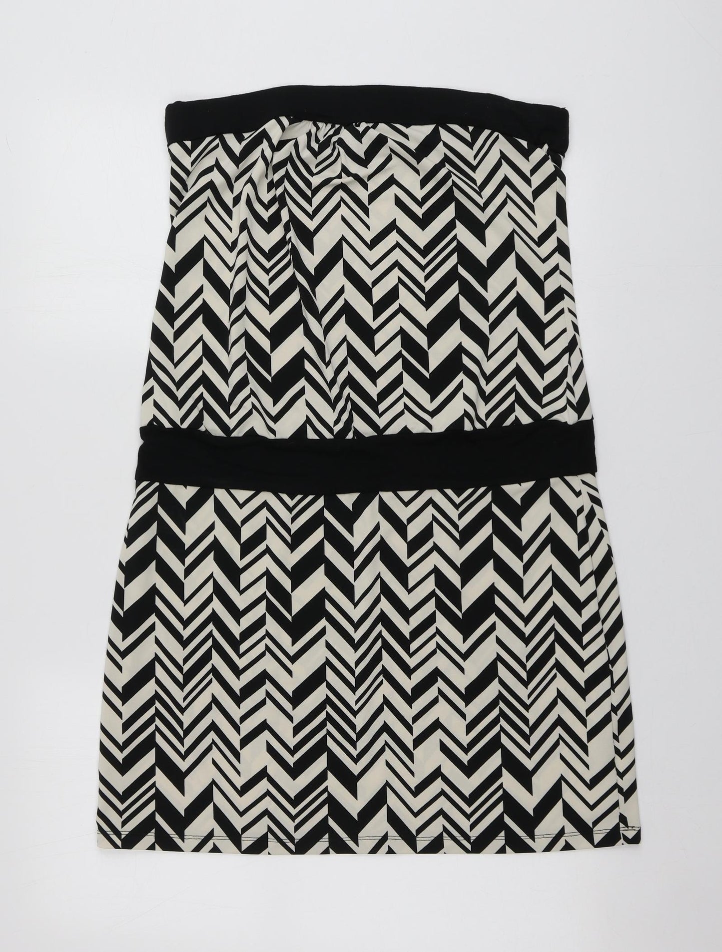 Warehouse Womens Beige Geometric Polyester A-Line  Size 14  Square Neck