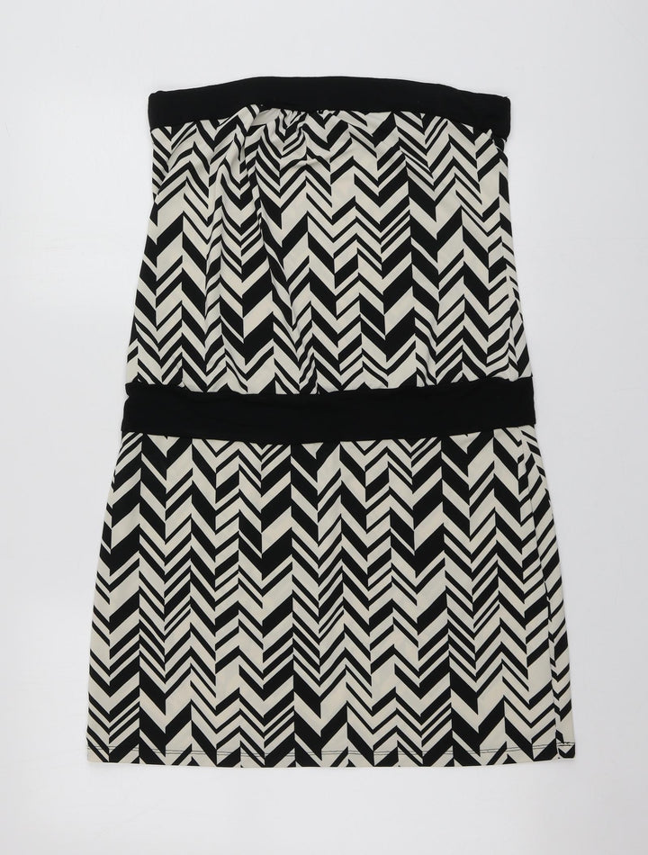 Warehouse Womens Beige Geometric Polyester A-Line  Size 14  Square Neck
