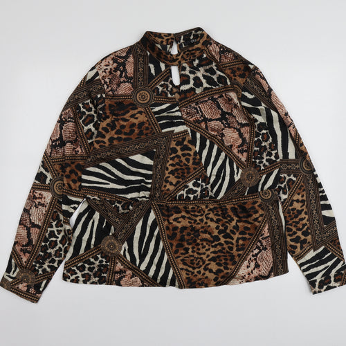 Quiz Womens Beige Animal Print Polyester Basic Blouse Size 16 Henley