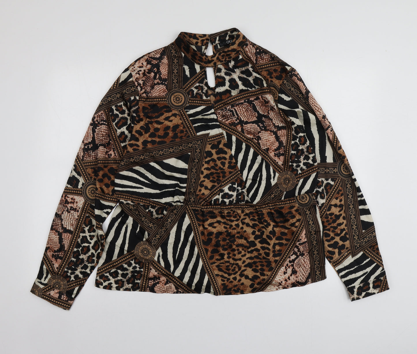 Quiz Womens Beige Animal Print Polyester Basic Blouse Size 16 Henley