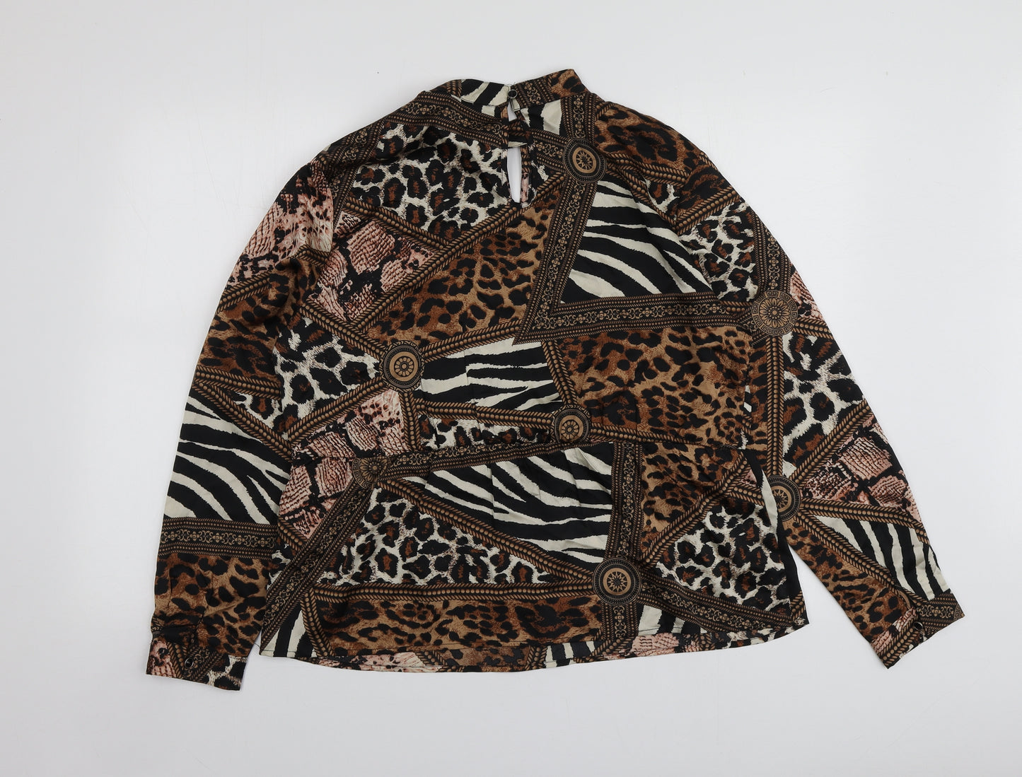 Quiz Womens Beige Animal Print Polyester Basic Blouse Size 16 Henley