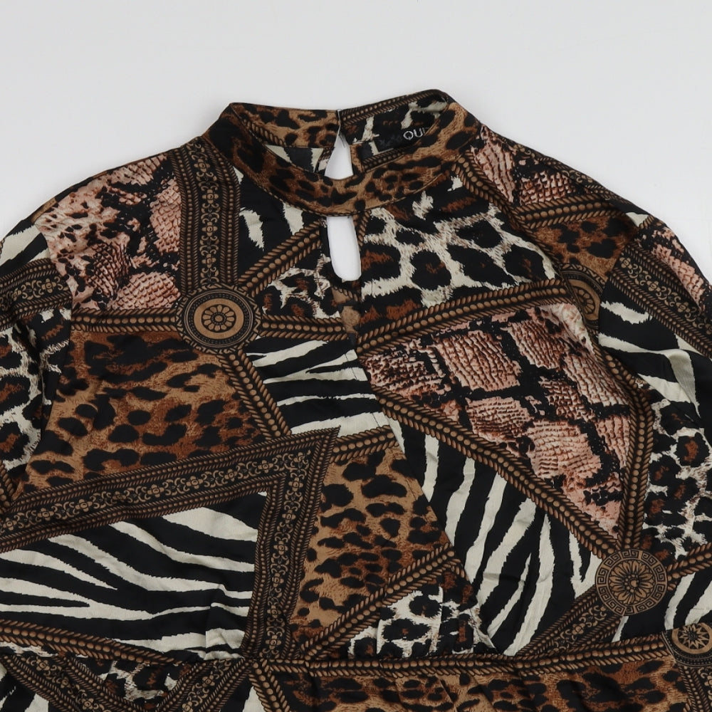 Quiz Womens Beige Animal Print Polyester Basic Blouse Size 16 Henley
