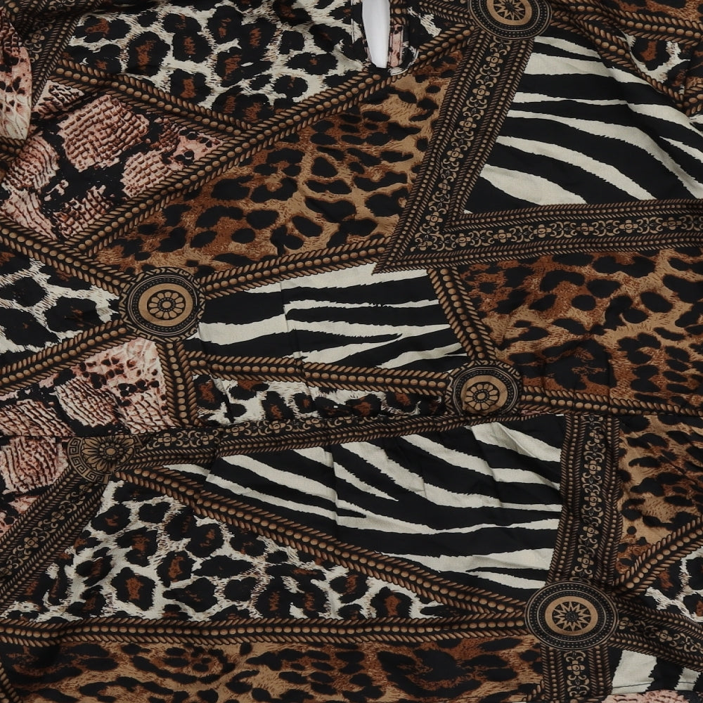 Quiz Womens Beige Animal Print Polyester Basic Blouse Size 16 Henley