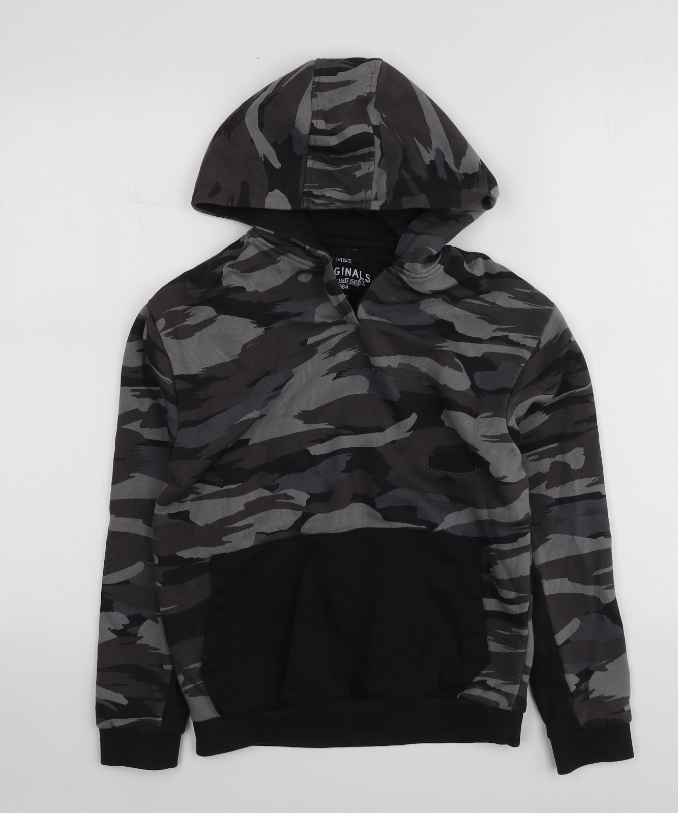 M&S Boys Grey Camouflage Cotton Pullover Hoodie Size 10-11 Years