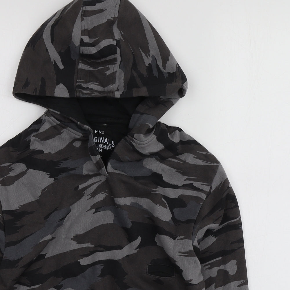 M&S Boys Grey Camouflage Cotton Pullover Hoodie Size 10-11 Years