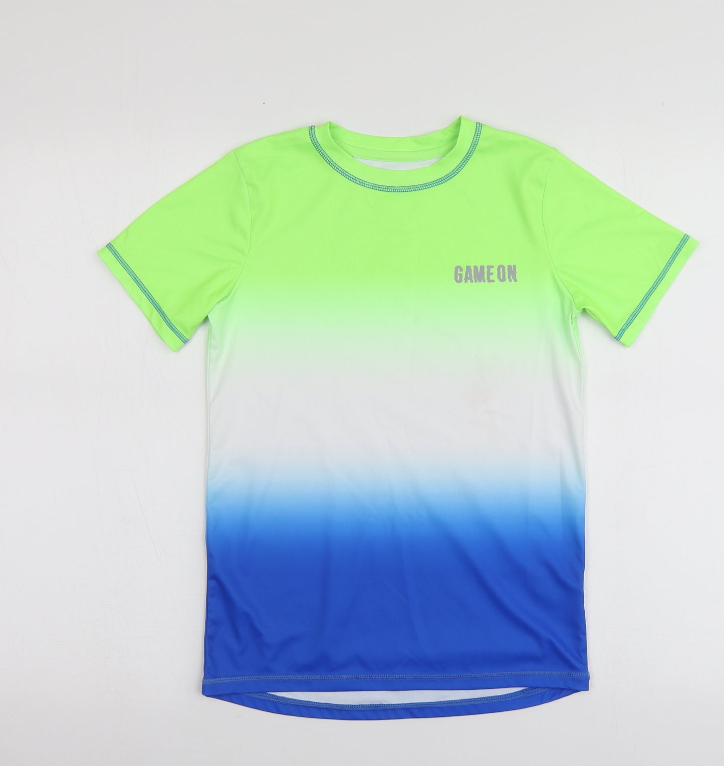 Dunnes Stores Boys Multicoloured Check Polyester Basic T-Shirt Size 9-10 Years Round Neck
