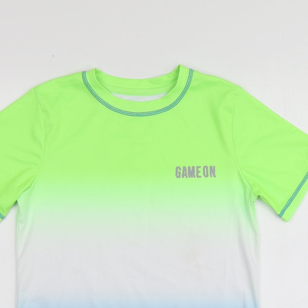 Dunnes Stores Boys Multicoloured Check Polyester Basic T-Shirt Size 9-10 Years Round Neck