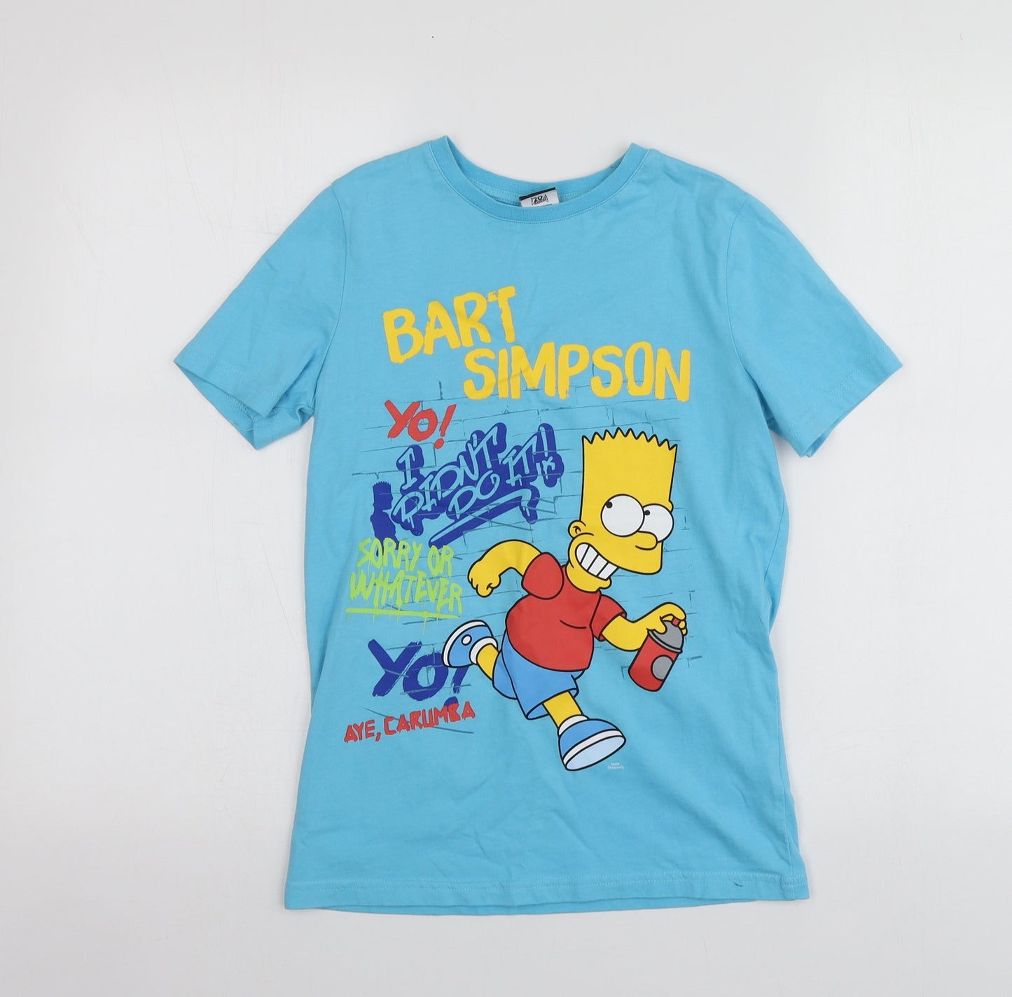 F&F Boys Blue Geometric Cotton Basic T-Shirt Size 9-10 Years Round Neck  - Simpsons