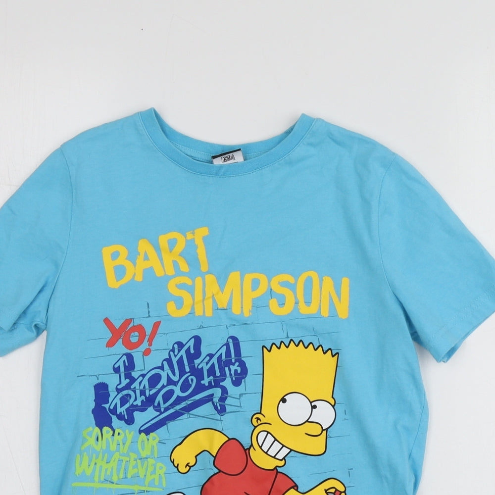 F&F Boys Blue Geometric Cotton Basic T-Shirt Size 9-10 Years Round Neck  - Simpsons