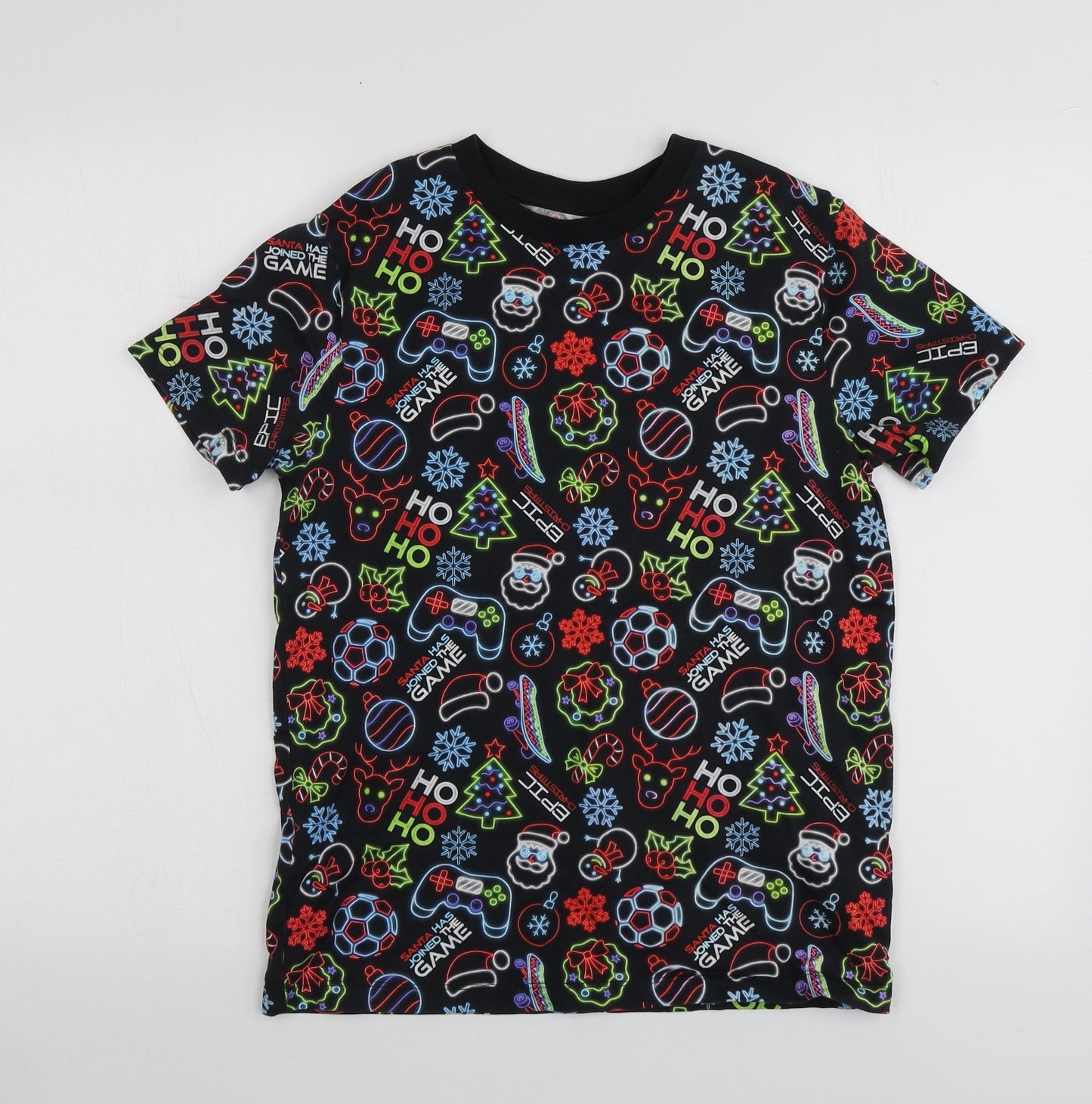 NEXT Boys Black Geometric Cotton Basic T-Shirt Size 12 Years Round Neck