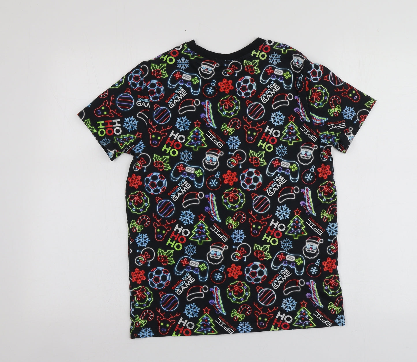 NEXT Boys Black Geometric Cotton Basic T-Shirt Size 12 Years Round Neck