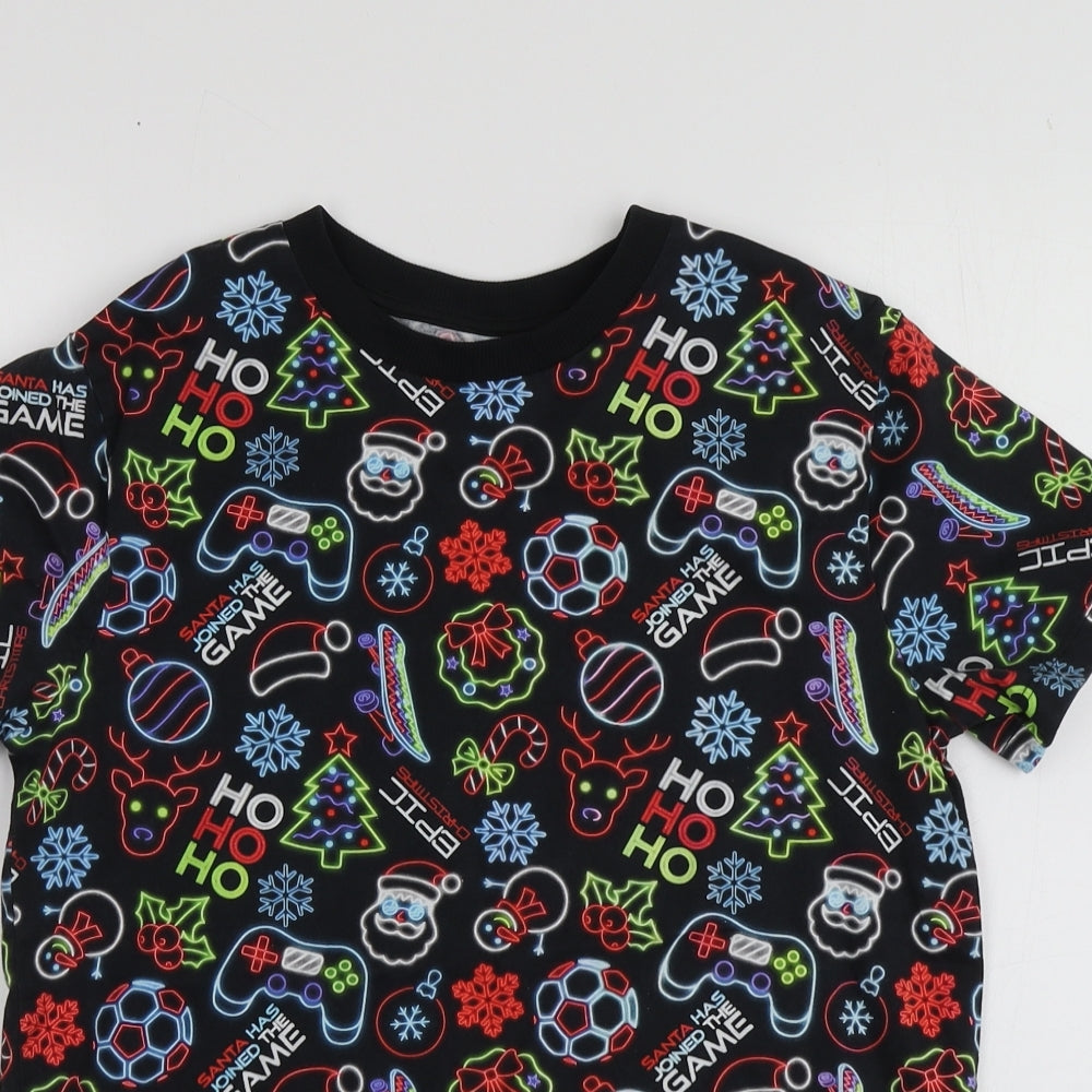 NEXT Boys Black Geometric Cotton Basic T-Shirt Size 12 Years Round Neck