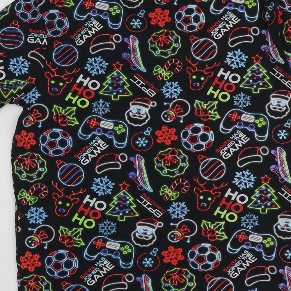 NEXT Boys Black Geometric Cotton Basic T-Shirt Size 12 Years Round Neck
