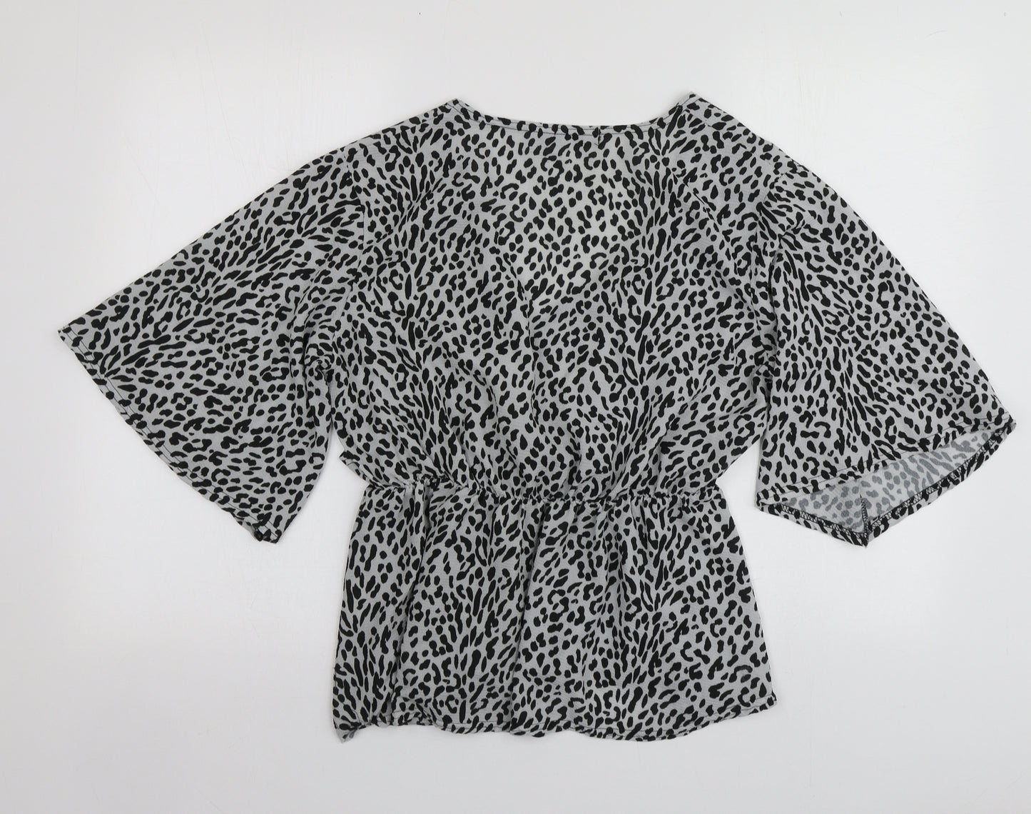 PRETTYLITTLETHING Womens Grey Animal Print Polyester Basic Blouse Size 14 V-Neck