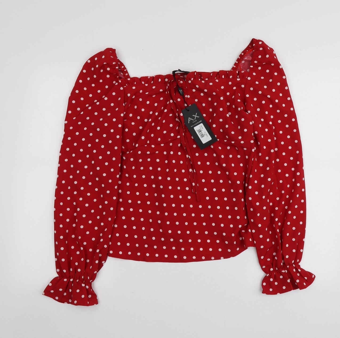 AX Womens Red Polka Dot Polyester Basic Blouse Size 14 Square Neck