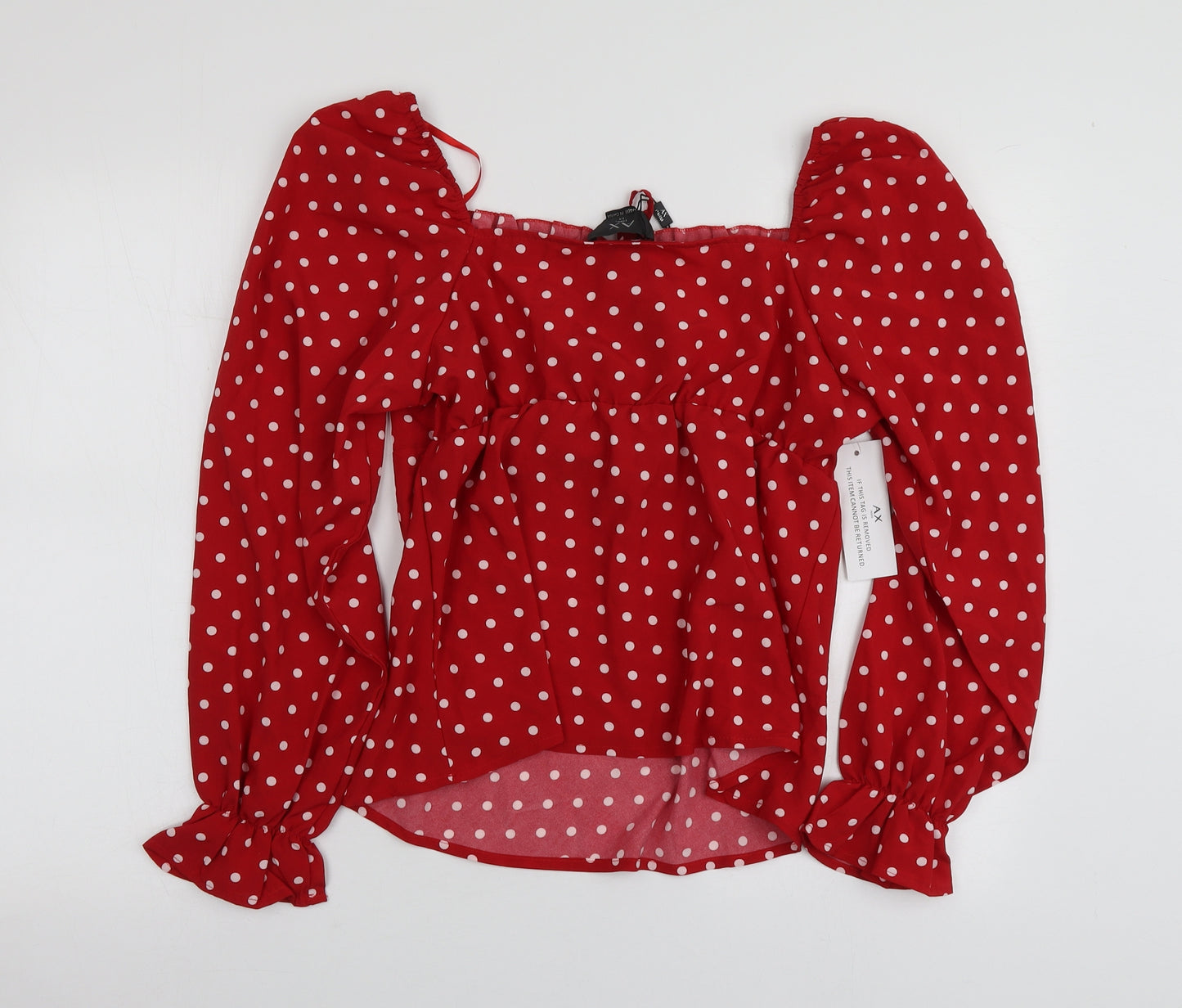 AX Womens Red Polka Dot Polyester Basic Blouse Size 14 Square Neck
