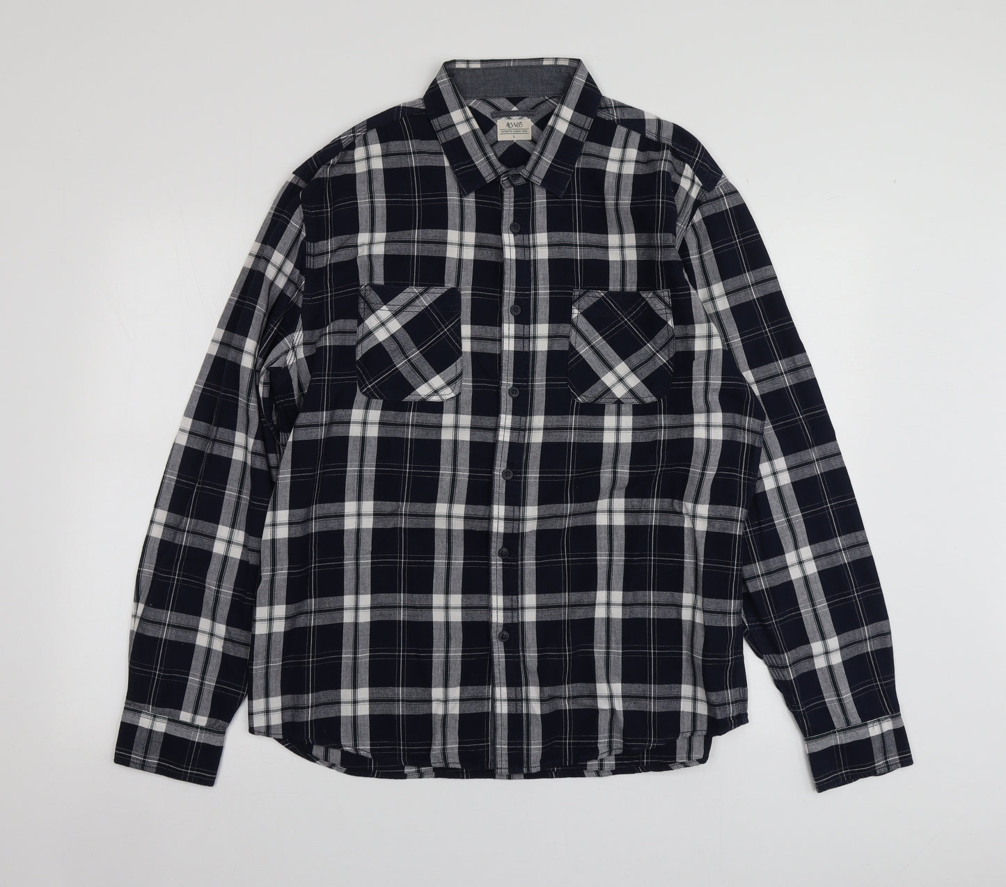 Acw85 Mens Blue Plaid Cotton  Button-Up Size L Collared