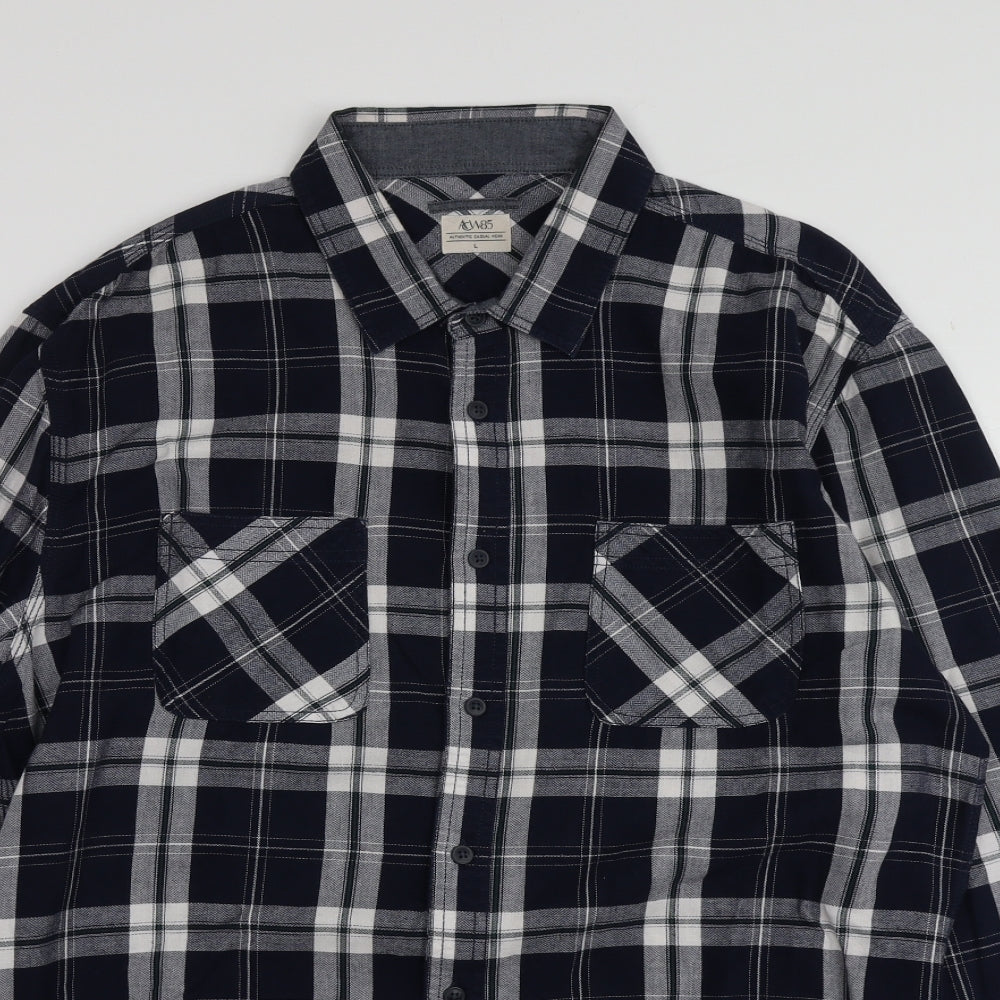 Acw85 Mens Blue Plaid Cotton  Button-Up Size L Collared