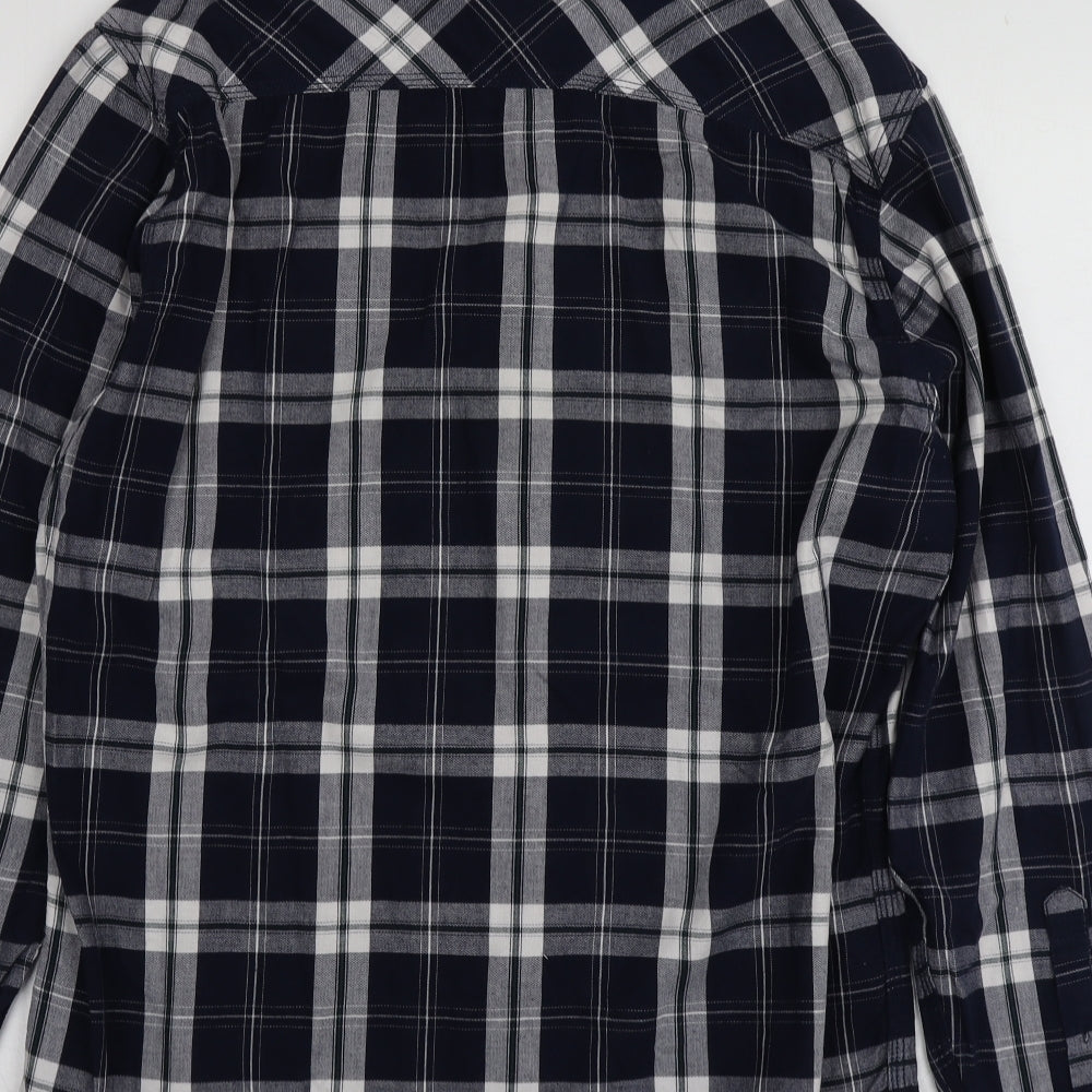 Acw85 Mens Blue Plaid Cotton  Button-Up Size L Collared