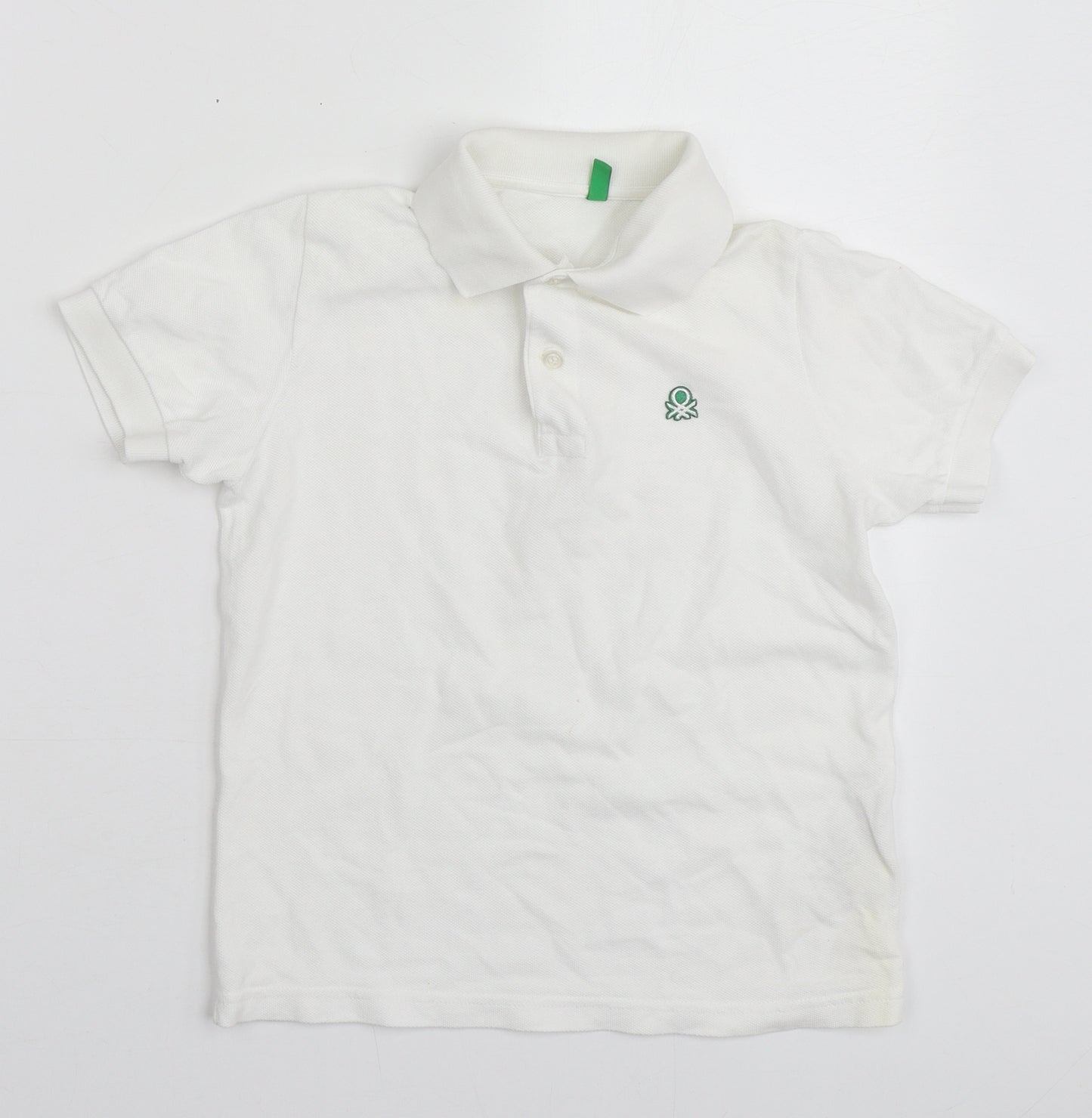 United Colors of Benetton Boys White  Cotton Basic Polo Size 7-8 Years Collared