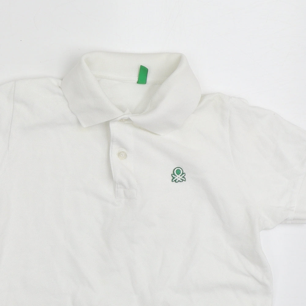 United Colors of Benetton Boys White  Cotton Basic Polo Size 7-8 Years Collared