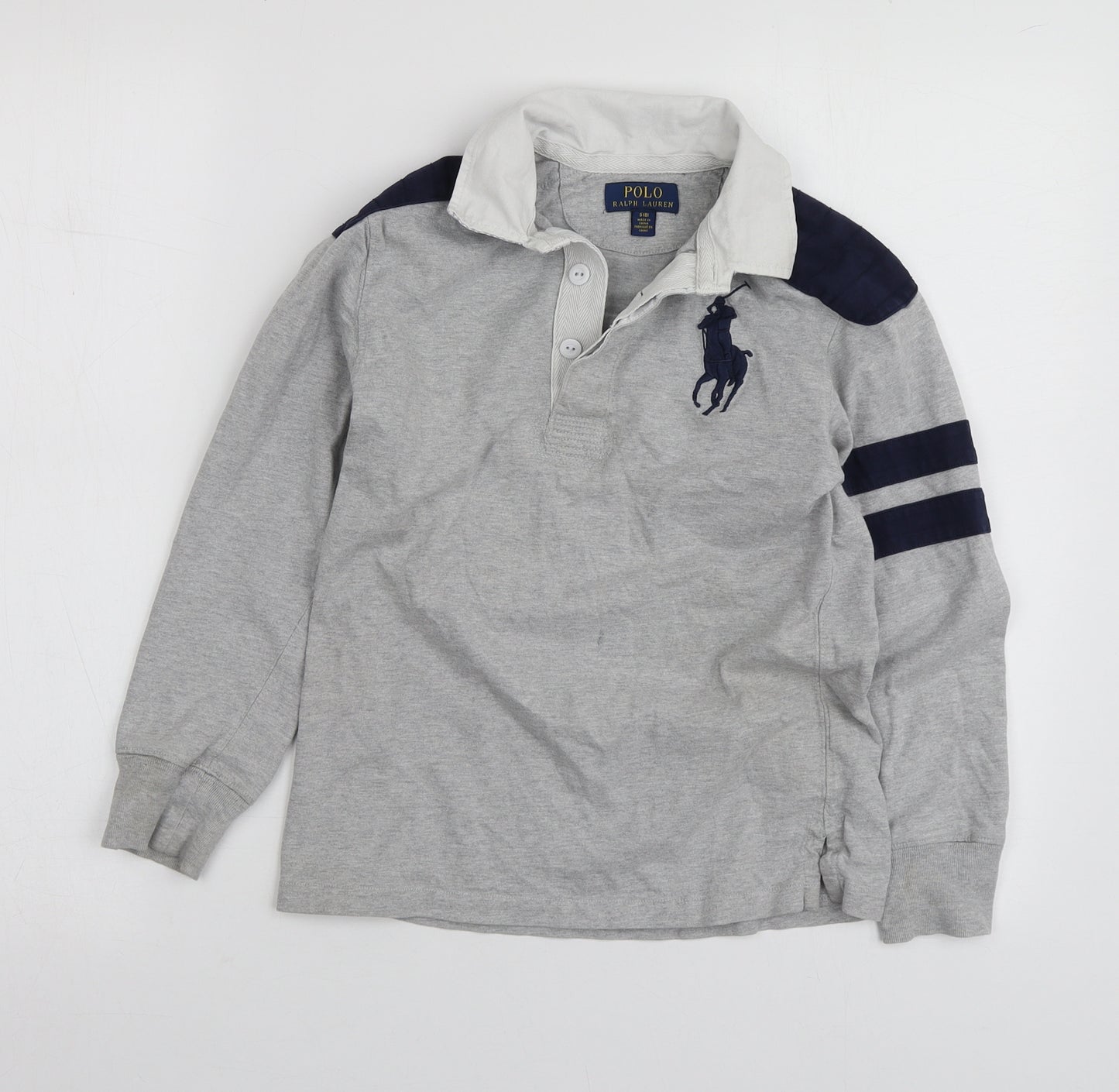 Polo Ralph Lauren Boys Grey Geometric Cotton Pullover Polo Size 8 Years Collared