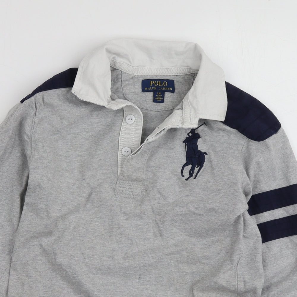 Polo Ralph Lauren Boys Grey Geometric Cotton Pullover Polo Size 8 Years Collared