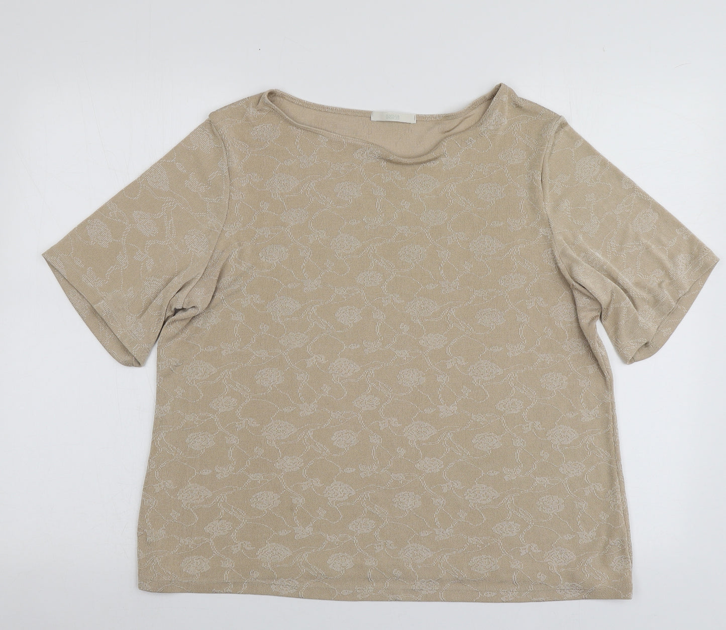 M&S Womens Beige Geometric Polyester Basic T-Shirt Size 20 Round Neck
