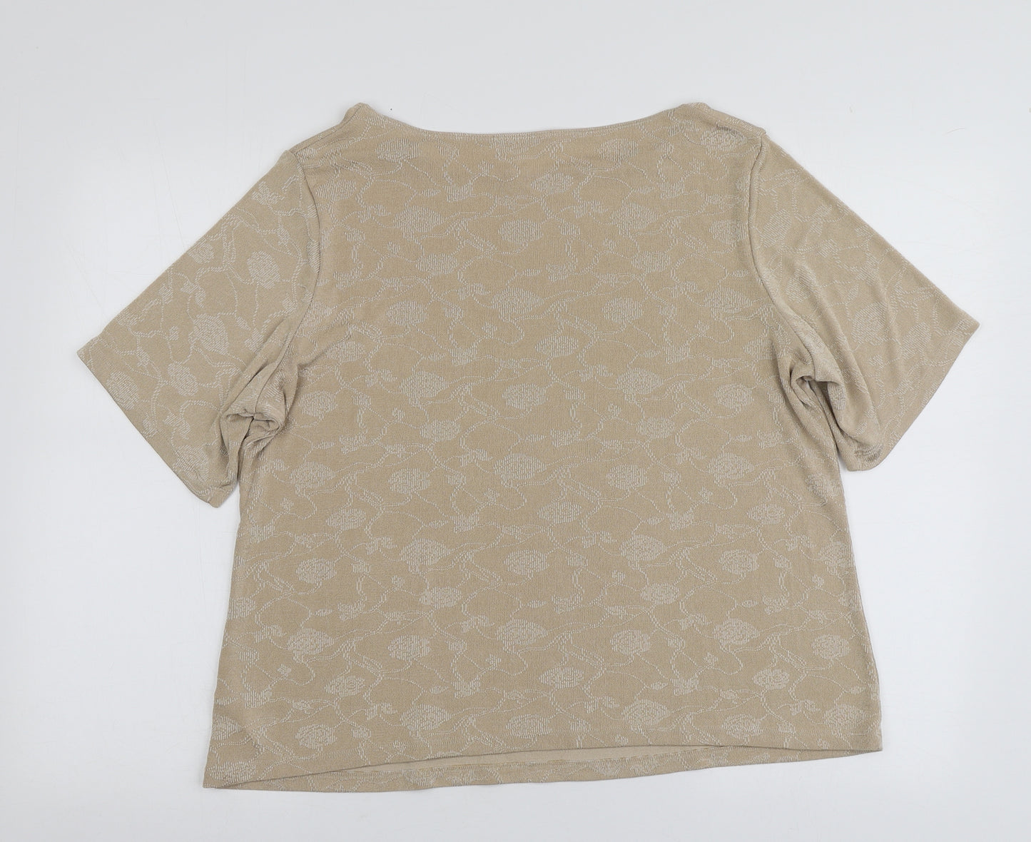 M&S Womens Beige Geometric Polyester Basic T-Shirt Size 20 Round Neck