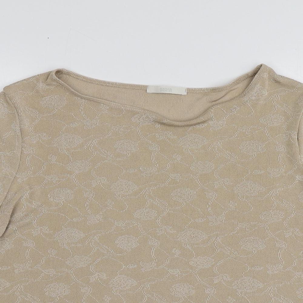 M&S Womens Beige Geometric Polyester Basic T-Shirt Size 20 Round Neck